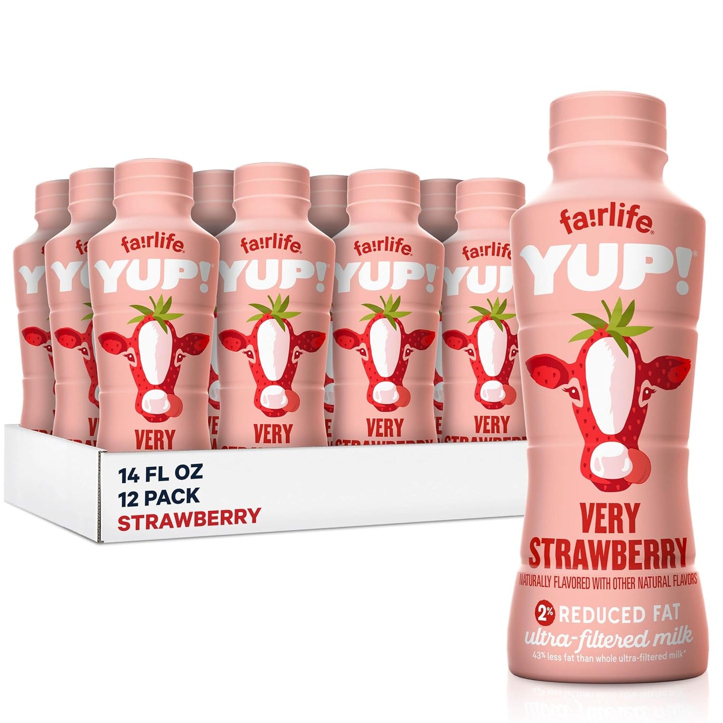 Fairlife YUP! Low Fat, Ultra-Filtered Milk, Very Strawberry Flavor, All Natural Flavors (Packaging May Vary), 14 Fl Oz (Pack of 12)