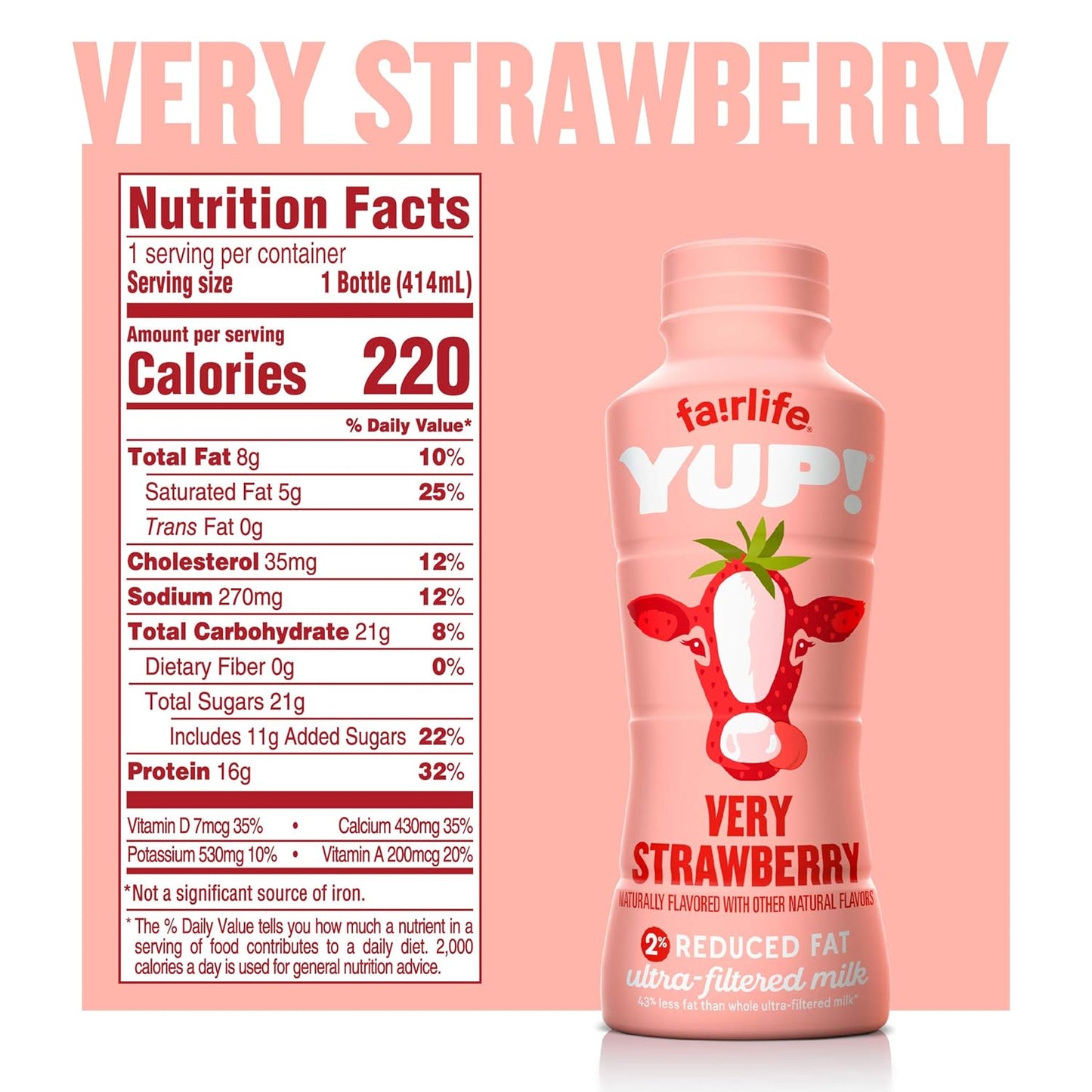 Fairlife YUP! Low Fat, Ultra-Filtered Milk, Very Strawberry Flavor, All Natural Flavors (Packaging May Vary), 14 Fl Oz (Pack of 12)