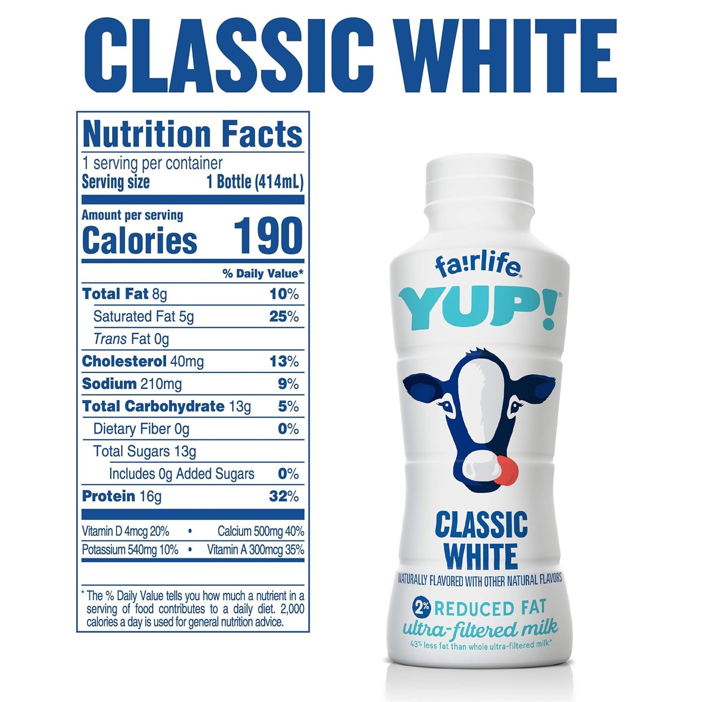 Fairlife YUP! Low Fat Ultra-Filtered Milk, Classic White (Packaging May Vary), 14 Fl Oz (Pack of 12)